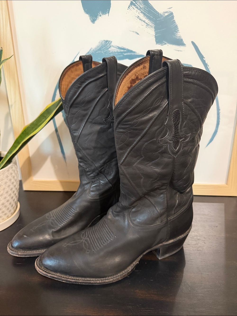 Tony Lama Black Round Toe Cowboy Boots
